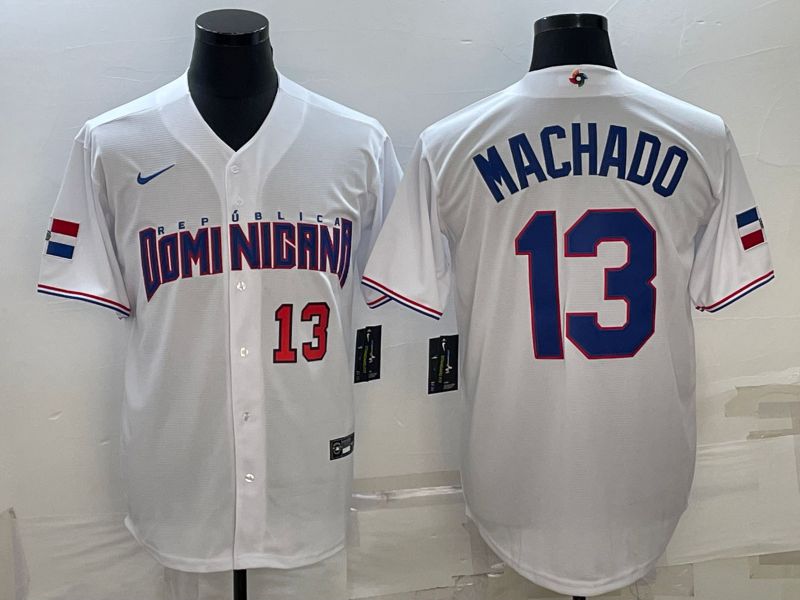 Men 2023 World Cub #13 Machado White Nike MLB Jersey4